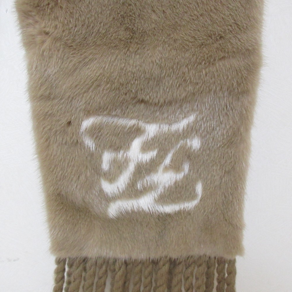 FENDI Mink Fur Fringe Stole Scarf Tippet Brown Beige Women's - Picture 8 of 11